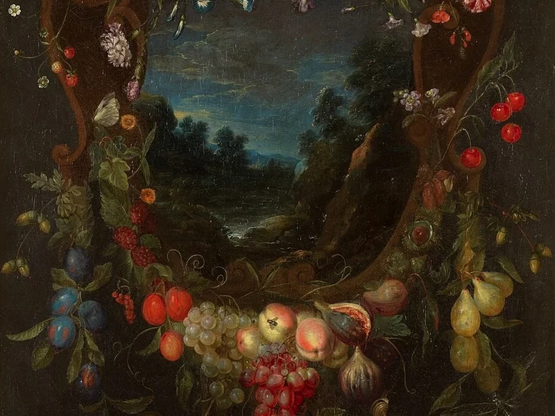 1659-Catharina Ykens - Ghirlanda con paesaggio